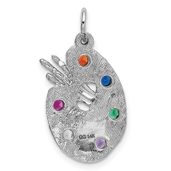 14k White Gold and CZ Multicolor Artists Palette Pendant